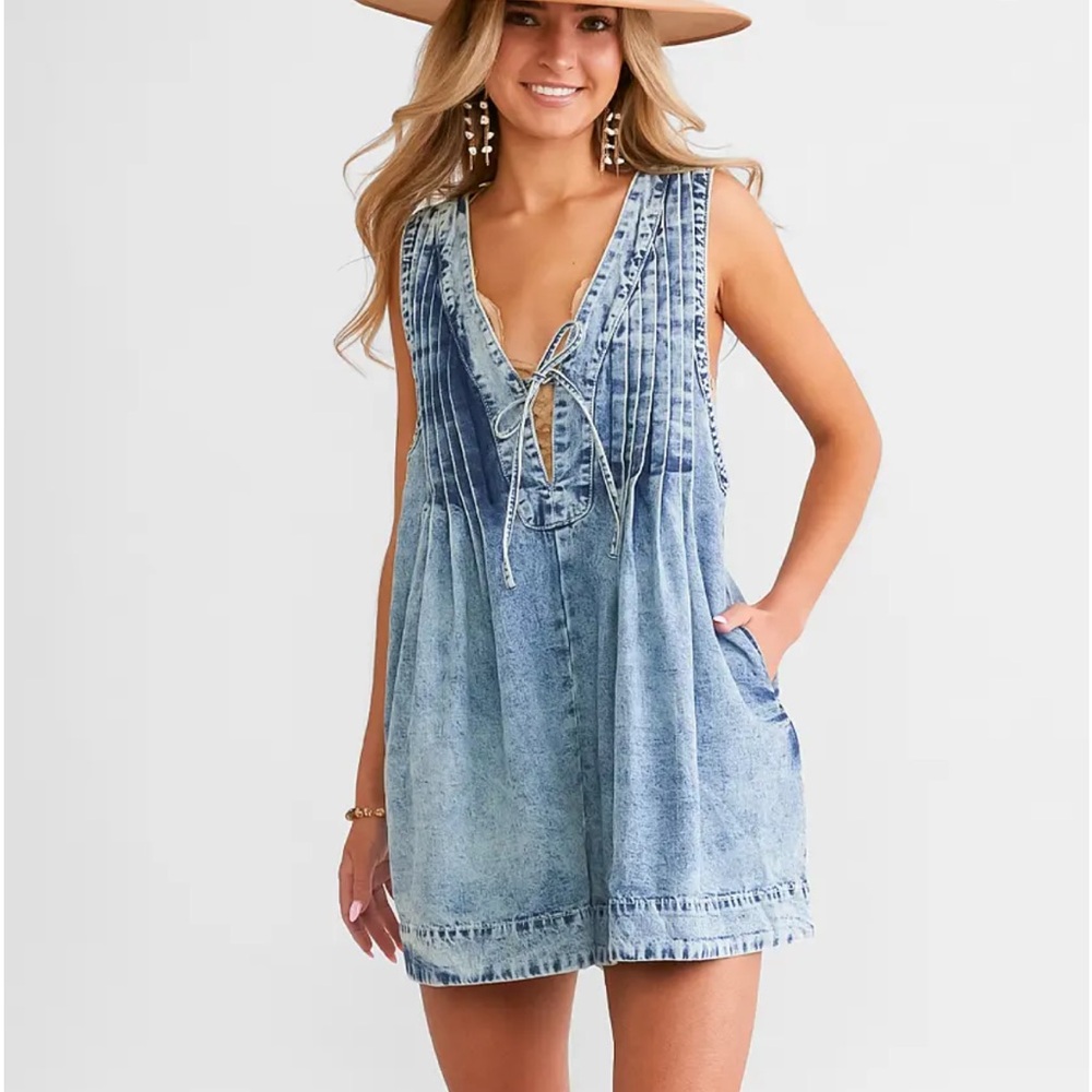 Blue Midi Dress with Ruffle V-Neckline
